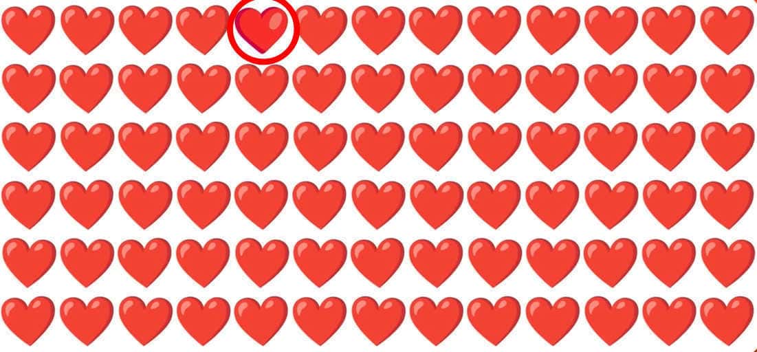 Nora uganka za modrece: v 5 sekundah morate najti čuden emotikon srca Nora uganka za modrece: v 5 sekundah moraš najti emotikon čudnega srca