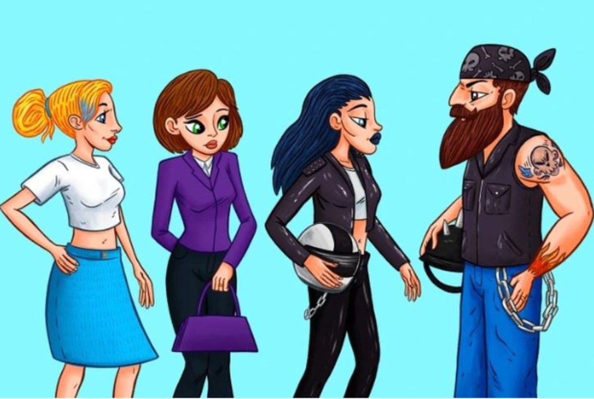 Poišči kolesarjevo ženo v 7 sekundah / risba Bright Side Poiščite kolesarjevo ženo v 7 sekundah / Bright Side drawing